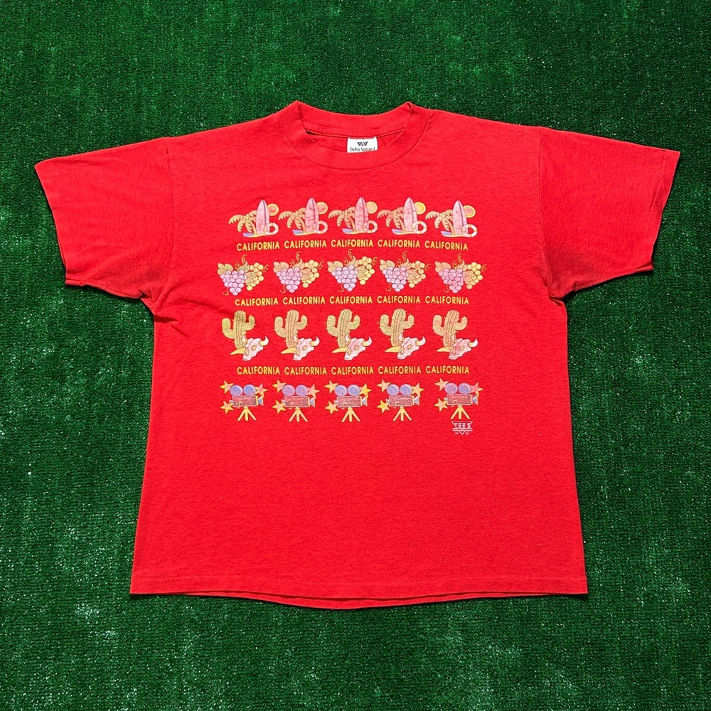 Delta Apparel California Graphic‎ Tee Vintage Single Stitch Red Large